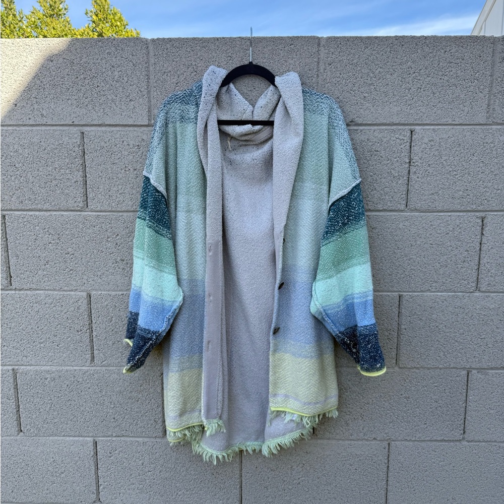 Free People Textured Knit Cardigan in Gray and Cream